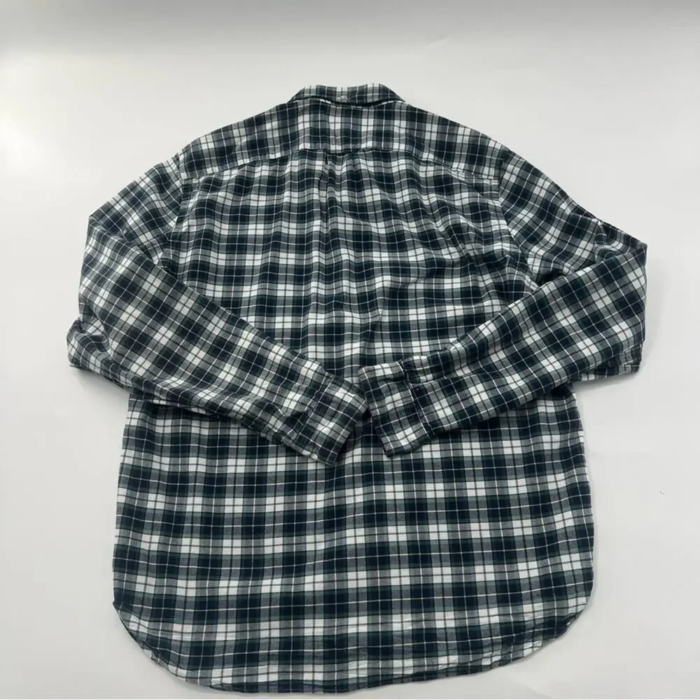 J. Crew Men’s Vintage Oxford Button Down Plaid Navy Blue Green Shirt Long Sleeve